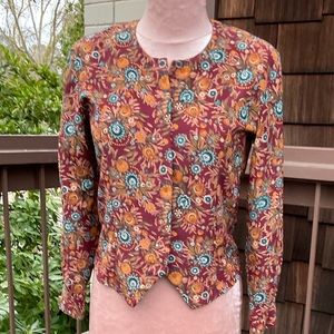 VTG Petite Sophisticate calico floral rayon long sleeve button down blouse, PS